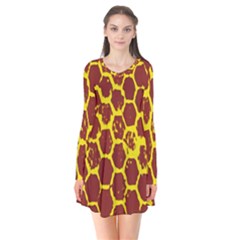 Network Grid Pattern Background Structure Yellow Flare Dress by Simbadda