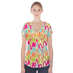 Abstract Pattern Colorful Wallpaper Short Sleeve Front Detail Top by Simbadda