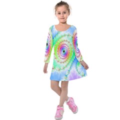 Decorative Fractal Spiral Kids  Long Sleeve Velvet Dress by Simbadda