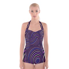 Abstract Colorful Spheres Boyleg Halter Swimsuit  by Simbadda