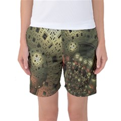 Geometric Fractal Cuboid Menger Sponge Geometry Women s Basketball Shorts by Simbadda