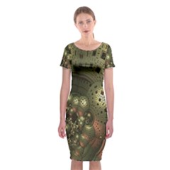 Geometric Fractal Cuboid Menger Sponge Geometry Classic Short Sleeve Midi Dress by Simbadda