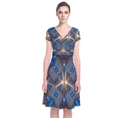 Fancy Fractal Pattern Short Sleeve Front Wrap Dress by Simbadda