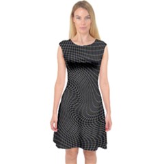 Distorted Net Pattern Capsleeve Midi Dress by Simbadda