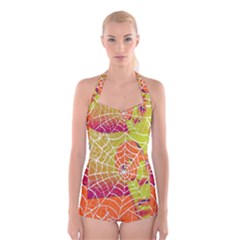 Orange Guy Spider Web Boyleg Halter Swimsuit  by Simbadda