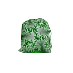 Green Fractal Background Drawstring Pouches (small)  by Simbadda