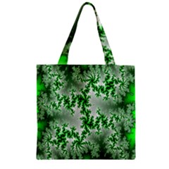 Green Fractal Background Zipper Grocery Tote Bag by Simbadda