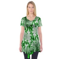 Green Fractal Background Short Sleeve Tunic 