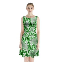 Green Fractal Background Sleeveless Chiffon Waist Tie Dress by Simbadda