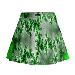 Green Fractal Background Mini Flare Skirt by Simbadda