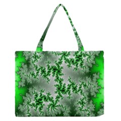 Green Fractal Background Medium Zipper Tote Bag by Simbadda