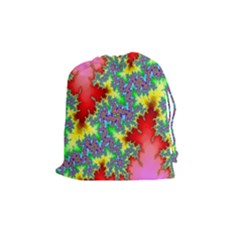 Colored Fractal Background Drawstring Pouches (medium)  by Simbadda