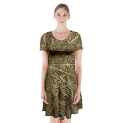 Peacock Metal Tray Short Sleeve V-neck Flare Dress by Simbadda