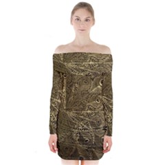 Peacock Metal Tray Long Sleeve Off Shoulder Dress by Simbadda