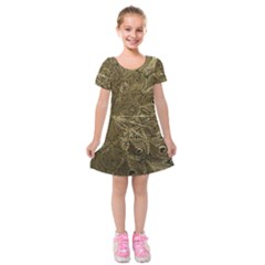 Peacock Metal Tray Kids  Short Sleeve Velvet Dress by Simbadda