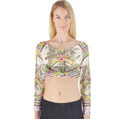 Peace Logo Floral Pattern Long Sleeve Crop Top by Simbadda