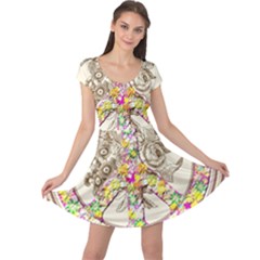 Peace Logo Floral Pattern Cap Sleeve Dresses by Simbadda