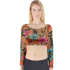 Colorful The Beautiful Of Art Indonesian Batik Pattern Long Sleeve Crop Top by Simbadda