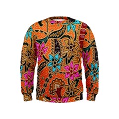 Colorful The Beautiful Of Art Indonesian Batik Pattern Kids  Sweatshirt by Simbadda