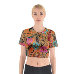 Colorful The Beautiful Of Art Indonesian Batik Pattern Cotton Crop Top by Simbadda