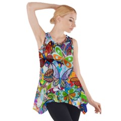 Color Butterfly Texture Side Drop Tank Tunic by Simbadda