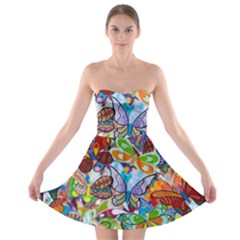 Color Butterfly Texture Strapless Bra Top Dress by Simbadda