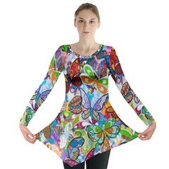 Color Butterfly Texture Long Sleeve Tunic  by Simbadda