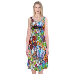 Color Butterfly Texture Midi Sleeveless Dress by Simbadda