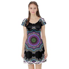 Fractal Lace Short Sleeve Skater Dress by Simbadda