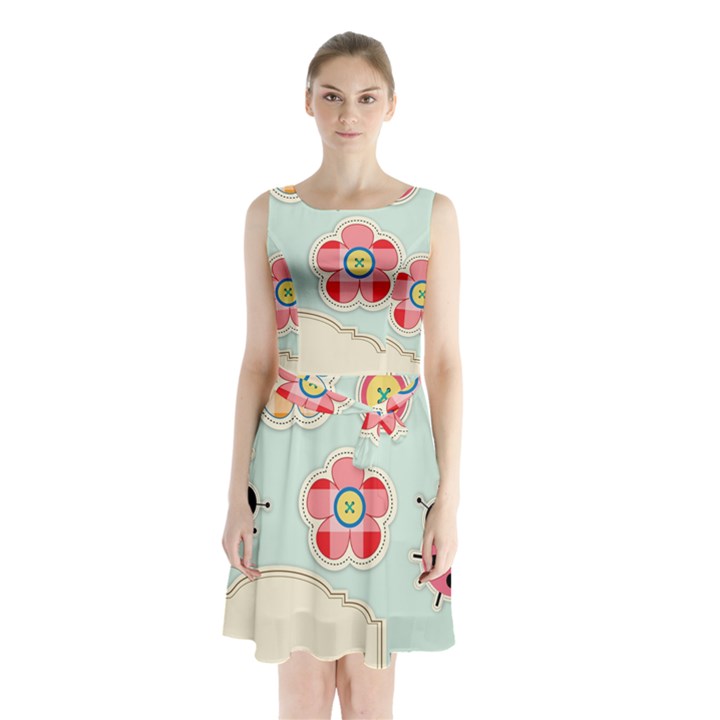 Buttons & Ladybugs Cute Sleeveless Chiffon Waist Tie Dress