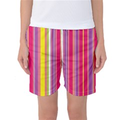 Stripes Colorful Background Women s Basketball Shorts by Simbadda