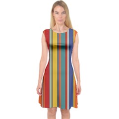 Stripes Background Colorful Capsleeve Midi Dress by Simbadda