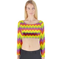 Colorful Zigzag Stripes Background Long Sleeve Crop Top by Simbadda