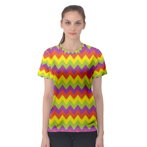 Colorful Zigzag Stripes Background Women s Sport Mesh Tee by Simbadda