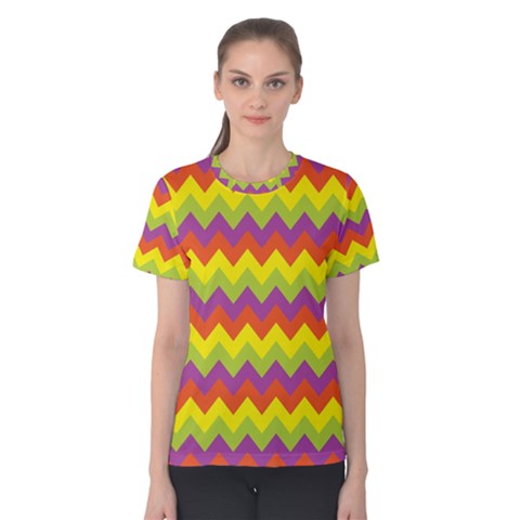 Colorful Zigzag Stripes Background Women s Cotton Tee by Simbadda