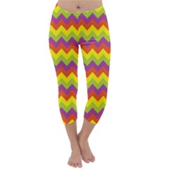 Colorful Zigzag Stripes Background Capri Winter Leggings  by Simbadda