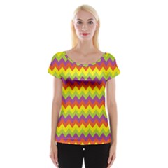 Colorful Zigzag Stripes Background Women s Cap Sleeve Top by Simbadda