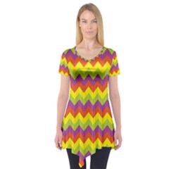 Colorful Zigzag Stripes Background Short Sleeve Tunic  by Simbadda