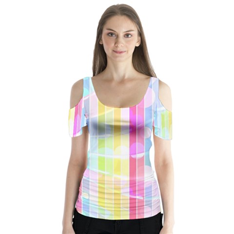 Abstract Stripes Colorful Background Butterfly Sleeve Cutout Tee  by Simbadda