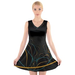 Fractal Lines V-neck Sleeveless Skater Dress by Simbadda