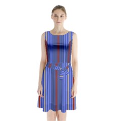 Colorful Stripes Sleeveless Chiffon Waist Tie Dress by Simbadda