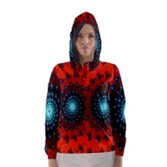 Red Fractal Spiral Hooded Wind Breaker (women) by Simbadda