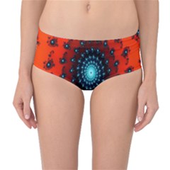 Red Fractal Spiral Mid-waist Bikini Bottoms by Simbadda