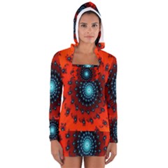 Red Fractal Spiral Women s Long Sleeve Hooded T-shirt by Simbadda