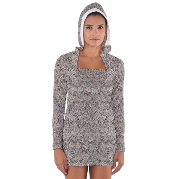 Silver Tropical Print Women s Long Sleeve Hooded T-shirt