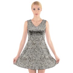 Silver Tropical Print V-neck Sleeveless Skater Dress by dflcprintsclothing