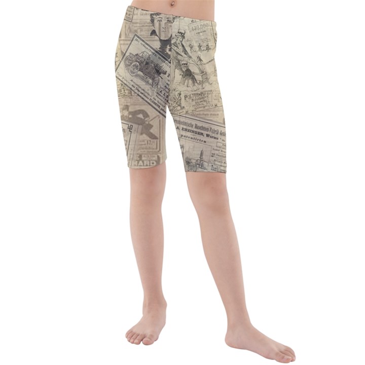 Vintage newspaper  Kids  Mid Length Swim Shorts