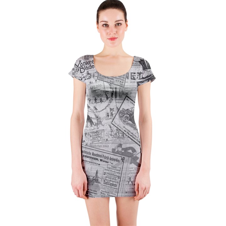 Vintage newspaper  Short Sleeve Bodycon Dress