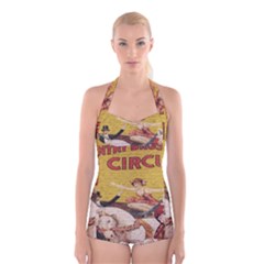 Vintage circus  Boyleg Halter Swimsuit 