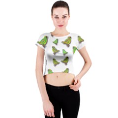 Birds Crew Neck Crop Top by Valentinaart